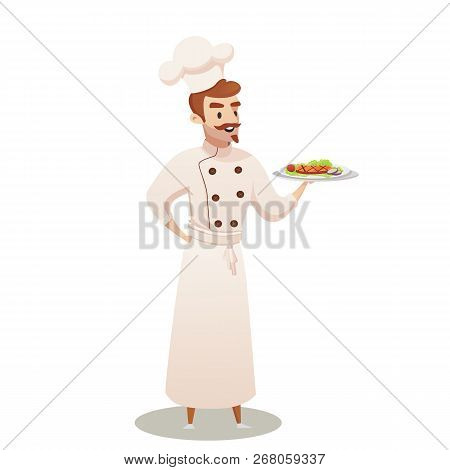 Concept Illustration Of The Restaurant Business. Vector Illustration Of A Cartoon Character Shef Coo