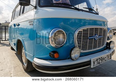 Rostov-on-don, Russia, 07 October 2017: Cyan Retro Minivan Barkas B1000 At The Show Of Old Cars On E