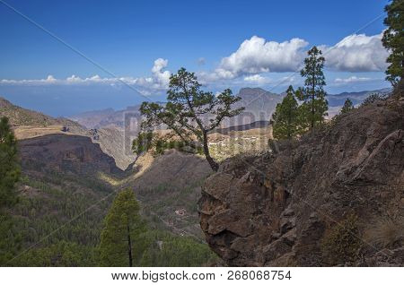 Gran Canaria,  October, View From A Hiking Path Across Valley Barranco De Juncal
