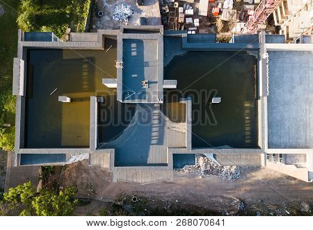 Aerial View Of Roof Checking With Plenty Of Water