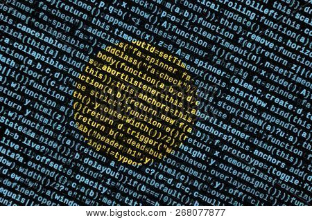 Palau Flag  Is Depicted On The Screen With The Program Code. The Concept Of Modern Technology And Si
