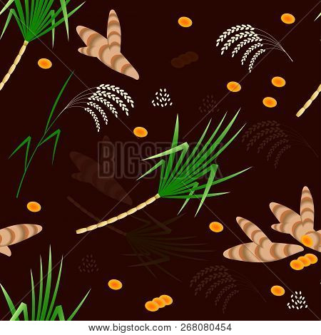 Pongal Hindu Harvest Festival In India And Sri Lanka. The Concept Of The Event. Seamless Pattern. Pl