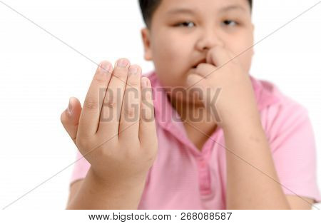 Disgusting Bitten Fingernails On Boy's Hand Isolated