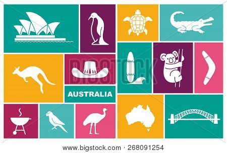 Australian Icons. Vector Illustration In Flat Style