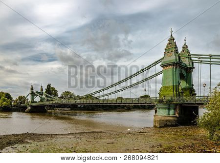 The Hammersmith Bridge, A Suspension Bridge That Crosses The River Thames In West London. Hammersmit