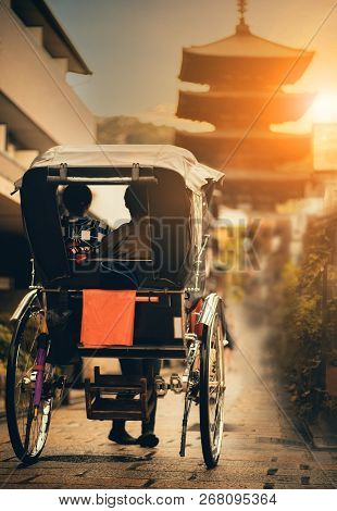 Rickshaw In Narrow Street Of Yasaka Shrine One Of Most Popular Traveling Destination In Kyoto Japan
