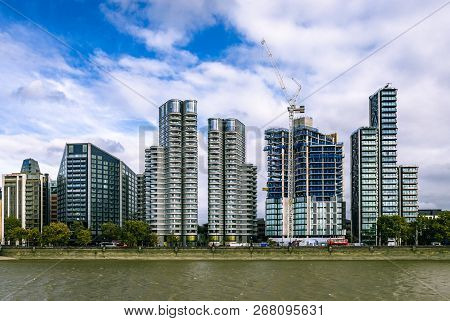 London / Uk - September 18 2018: The Corniche, The Dumond And Merano, Three Luxurious Developments T
