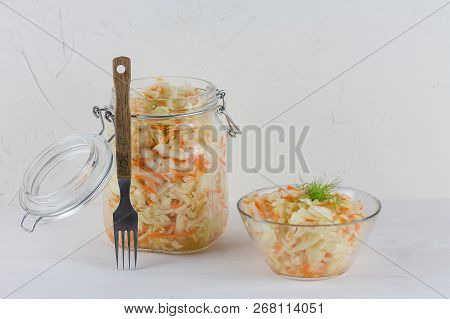 Home Made Cultured Vegetables In Jars Fermenting To Be Used As A Probiotic Food. With Copy Space