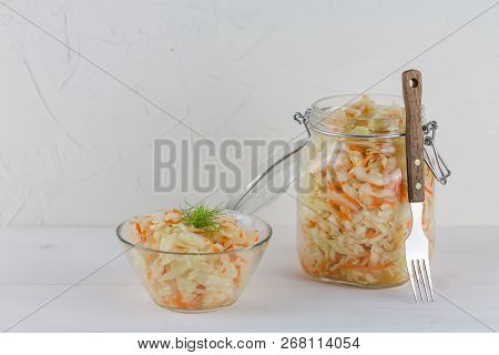 Home Made Cultured Vegetables In Jars Fermenting To Be Used As A Probiotic Food. Canned Food Concept