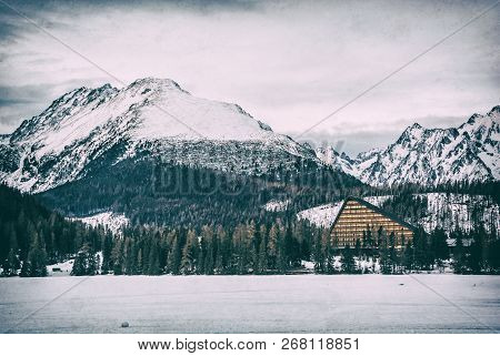 Solisko Peak And Hotel Patria In Strbske Pleso, High Tatras, Slovak Republic. Winter Mountains. Trav