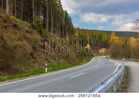 A Winding Road Through The Harz National Park, Lower Saxony, Germany