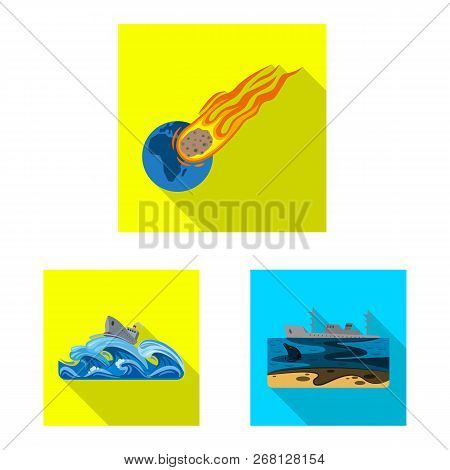 Vector Illustration Of Natural And Disaster Logo. Collection Of Natural And Risk Vector Icon For Sto