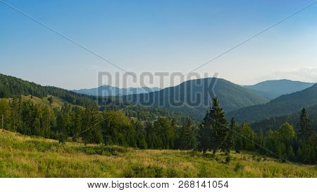 Majestic Panoramic View Of Carpathian Mountains. Putna-vrancea Natural Park In Romania, Europe.