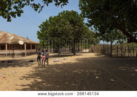 Orango Island, Guinea-bissau - February 3, 2018: Young Boys Playing At The Village Of Eticoga In The