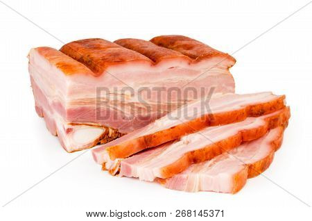 A Piece Of Bacon And Sliced Bacon Close-up.