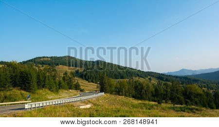 Highway In Carpathian Mountains In Romania, Europe. Putna-vrancea Natural Park.