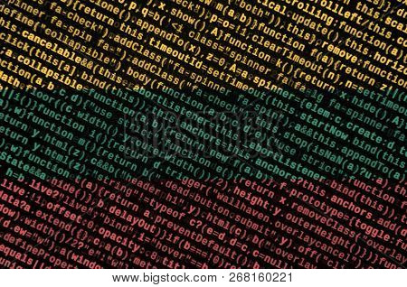 Lithuania Flag  Is Depicted On The Screen With The Program Code. The Concept Of Modern Technology An