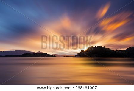 Sunrise on the bay of Nidri in Lefkas Ionian  island Greece