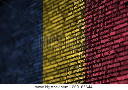 Chad Flag  Is Depicted On The Screen With The Program Code. The Concept Of Modern Technology And Sit