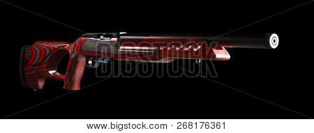 Semi Automatic Rimfire Rifle With A Red Stock On A Black Background