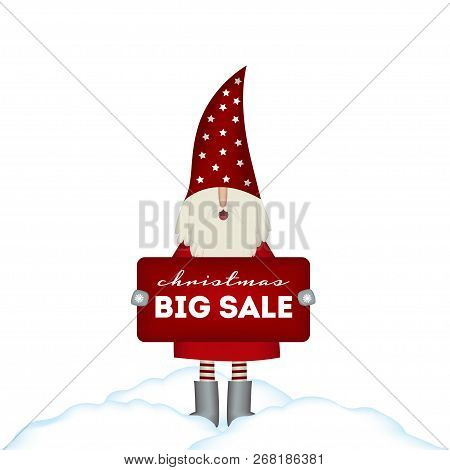 Christmas Sale Card Cute Santa Claus Holding A Banner