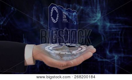 Painted Hand Shows Concept Hologram Hud Protect His Hand