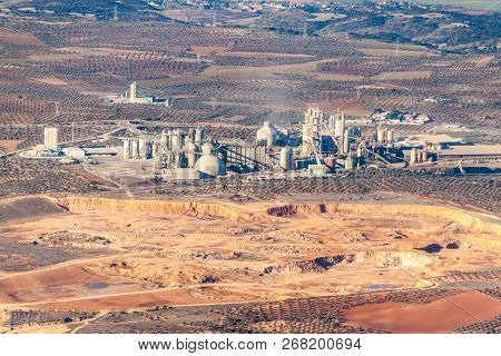 Aerial View Of Cement Manufacturing Factory Near Morata De Tajuna Town, Spain