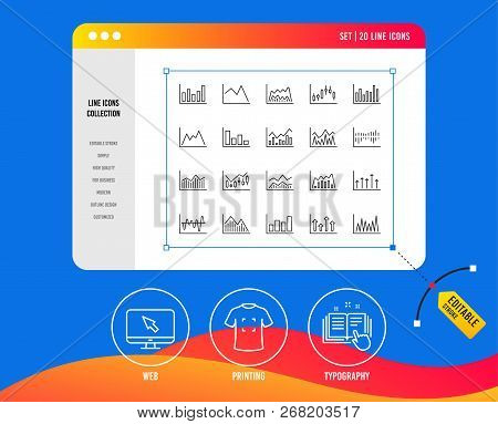 Financial Chart Line Icons. Set Of Candle Stick Graph, Report And Infochart. Growth, Trade And Inves
