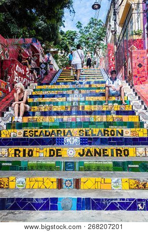 Rio De Janeiro, Brazil - January 28, 2015: Escadaria Selaron Selaron Steps In Rio De Janeiro