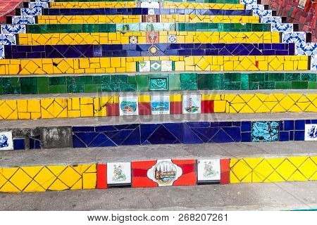 Rio De Janeiro, Brazil - January 28, 2015: Escadaria Selaron Selaron Steps In Rio De Janeiro