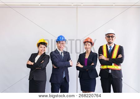 Group People Asian Engineer Standing With Cross Arm And Smling Together In Office Room,success And H
