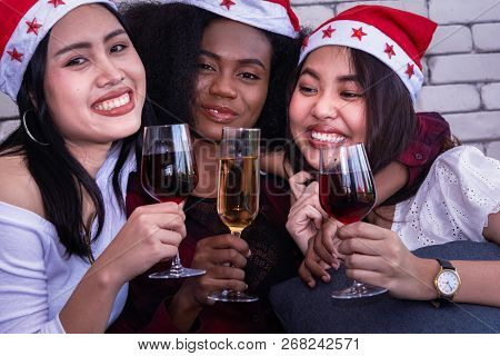 Christmas Party With Champagne Glasses On New Year Party.