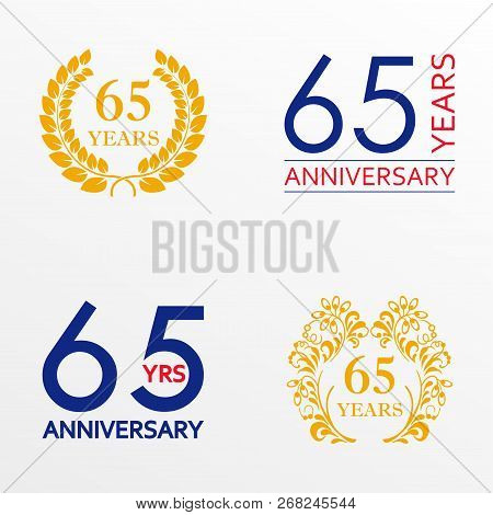 65 Years Anniversary Set. Anniversary Icon Emblem Or Label Collection. 65 Years Celebration And Cong