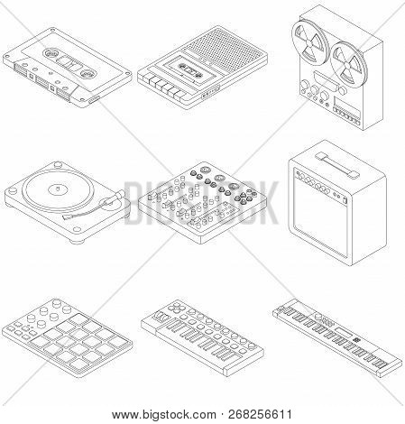 Vector Isometric Music Recording And Playing Equipment Outline Set