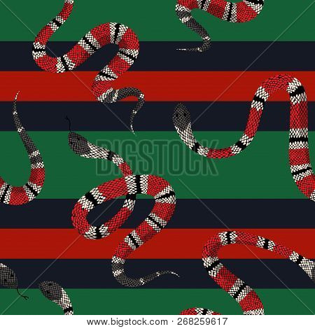 Coral Snakes Seamless Pattern. Snake Skin Fashion Background For Textile Fabric, Prints, Wallpaper. 