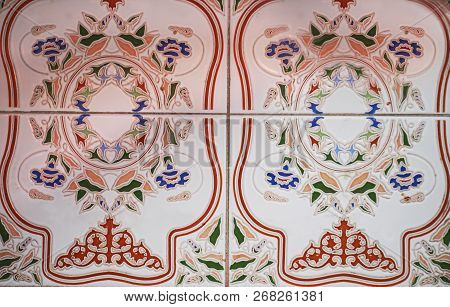 Detail Of The Traditional Tiles From Facade Of Old House. 
Decorative Tiles.valencian Traditional Ti