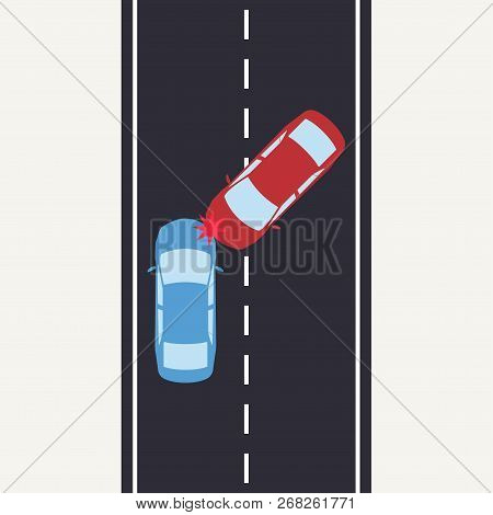 Car Accident On The Road. Two Car Crashes On The Highway. Vector Illustration.