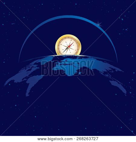 Vector Travel Background With Compass, Map And Strars
