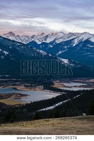 Stunning Sunrise View Of Mount Rundle And Vermilion Lakes In Banff National Park In Alberta, Canada.