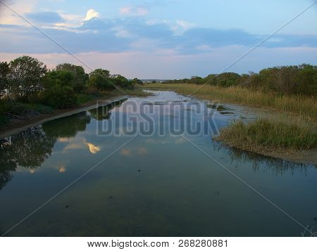 Shot of the natural reserve park at Granelli seaside place. The shot is taken at sunset in a summer 