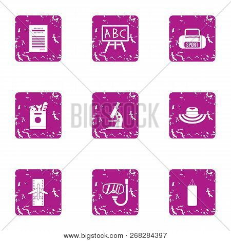 Abc Icons Set. Grunge Set Of 9 Adc Vector Icons For Web Isolated On White Background