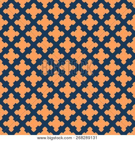 Vector Geometric Seamless Pattern With Simple Cross Shapes, Small Floral Silhouettes, Grid. Abstract