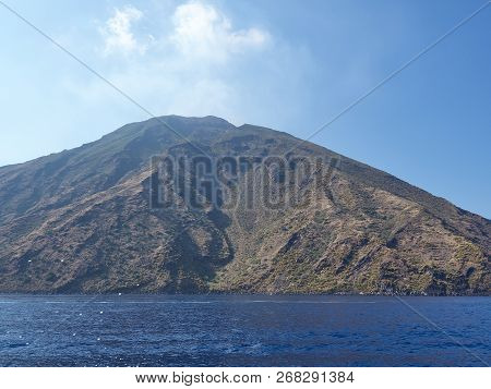 The Amazing Volcanic Island Stromboli, Part Of The Beautiful Aeolian Islands, During A Sunny Summer 