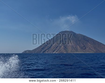 The amazing volcanic island Stromboli, part of the beautiful Aeolian Islands, during a sunny summer 