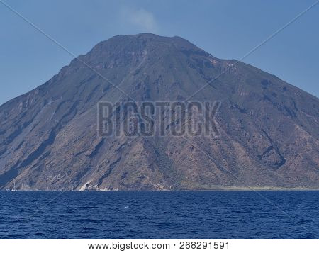 The amazing volcanic island Stromboli, part of the beautiful Aeolian Islands, during a sunny summer 