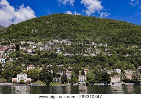 Lakeside View At Town Moltrasio On Lake Como In Italy