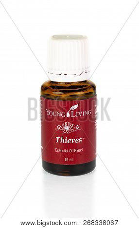 Wrexham, Uk - April 01, 2017: 15ml Bottle Of Thieves Essential Oil By Young Living. Thieves Is An An