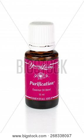 Wrexham, Uk - April 01, 2017: 15ml Bottle Of Purification Essential Oil By Young Living. It Is An In