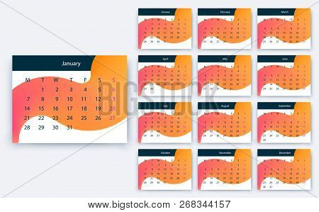 Simple Calendar 2019 Yesr, Stock Vector Design Eps10.
