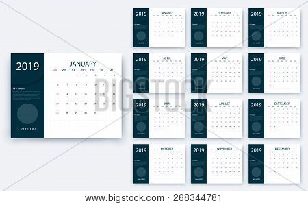 Simple Calendar 2019 Yesr, Stock Vector Design Eps10.